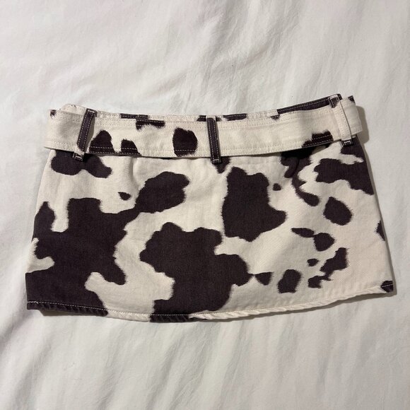 NWT A&F Low Rise Belted Denim Mini Skort in Cow Print size 26 / 2 - Picture 6 of 16